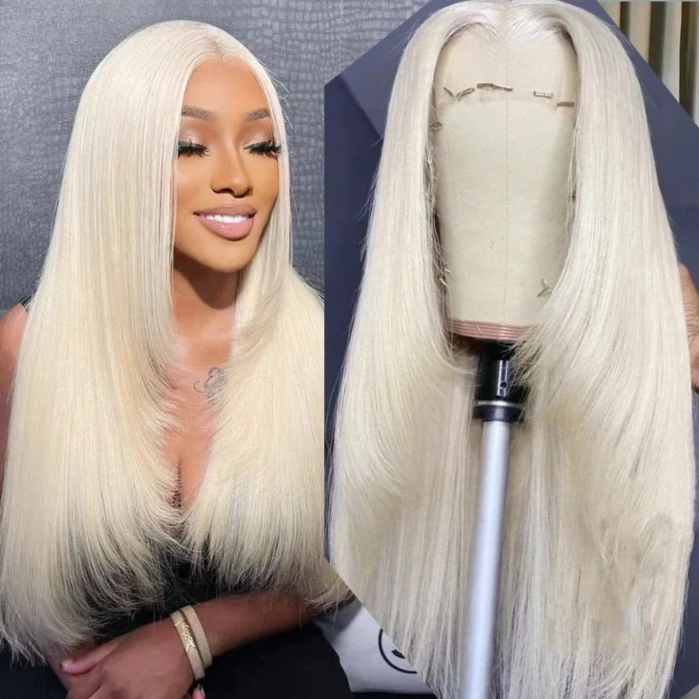 Weiße Perücke, geschichteter Schnitt, gerade Spitze-Frontal-Perücke, vorgezupft, 13 x 4 HD-Spitzenperücke, leimlose synthetische, hochwertige, hitzebeständige Perücke