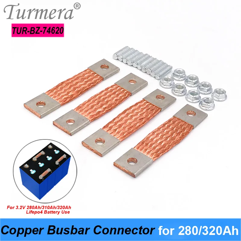 

Turmera 12V Busbar Lifepo4 Battery Flexible Copper Connecter Hole to Hole 74mm 2mm 400A Use in 280Ah 310Ah 320Ah Lifepo4 Battery