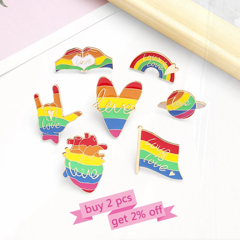 Broche da bandeira do arco-íris do esmalte, alfinetes de lapela, emblema dos amantes, presente da jóia para amigos, amor é amor, arco-íris, GLBT personalizado