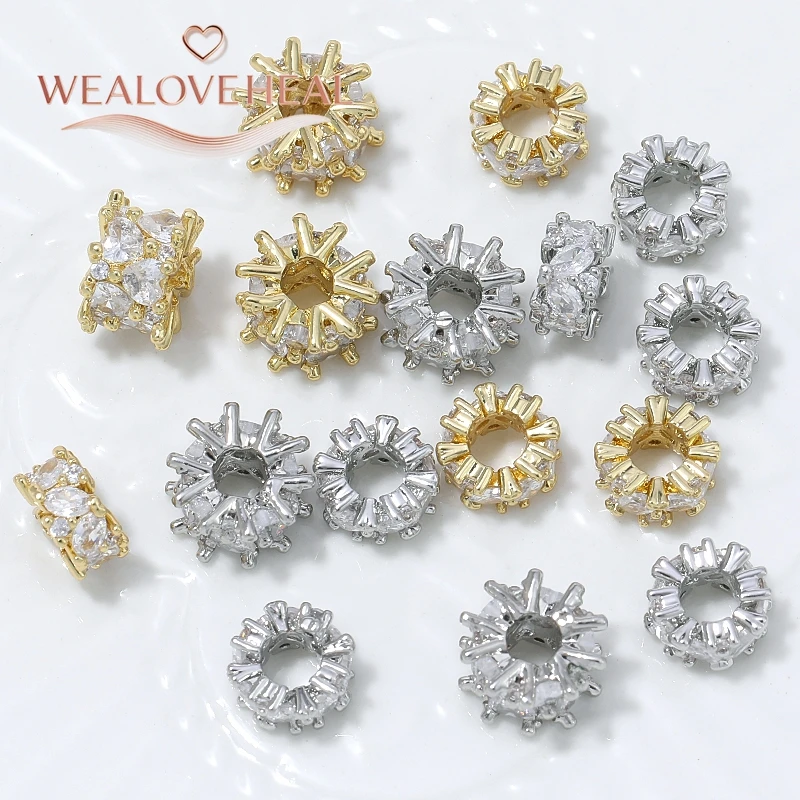 perlen für schmuckherstellung, 8mm 9mm Sunburst Spacer Perlen 4mm Großloch 18K Vergoldetes Messing Micro Pave CZ Spiky für DIY Armband Halskette Schmuckherstellung – Detail 18