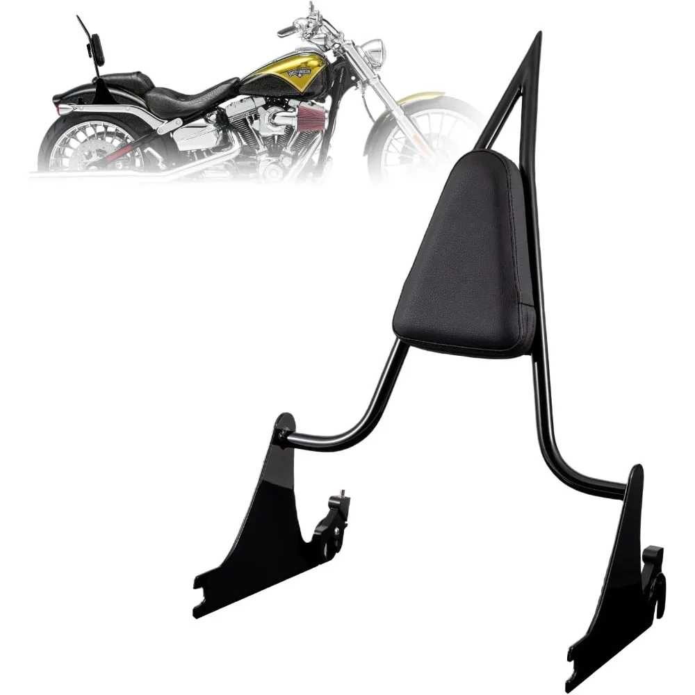 Adjustable One-Piece Sissy Bar Passenger Backrest for Harley Breakout FXSB FXSE FXST with Lock with docking hardware (Black-One-