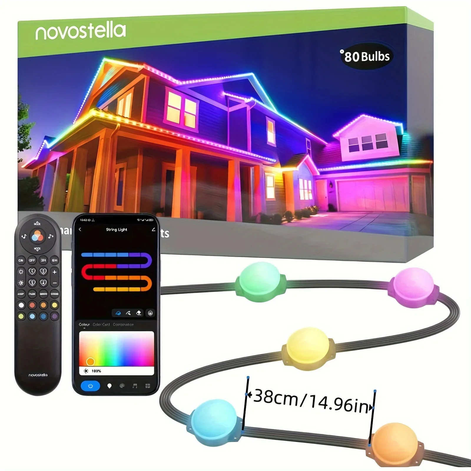 Permanent Outdoor Lights, Smart RainbowColor Eaves Lights for Holidays, Christmas, Daily Lighting, WiFi APP Voice Control