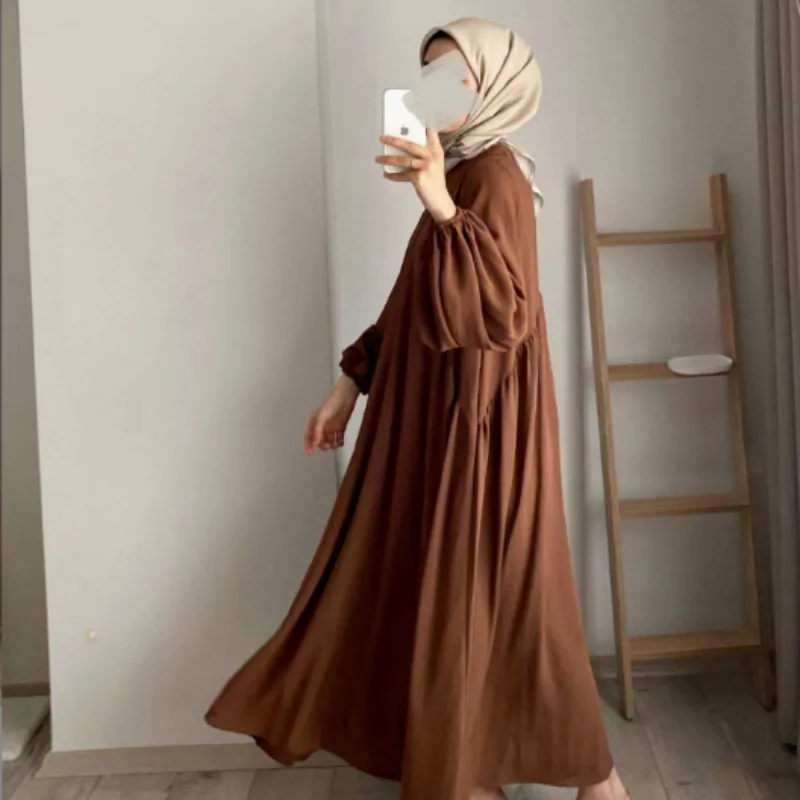 Middle Eastern Long Skirt 2026 Summer Hui Clothing Long Skirt Solid Color Loose D Robe Women's Clothing Ethnic Style Long Robe