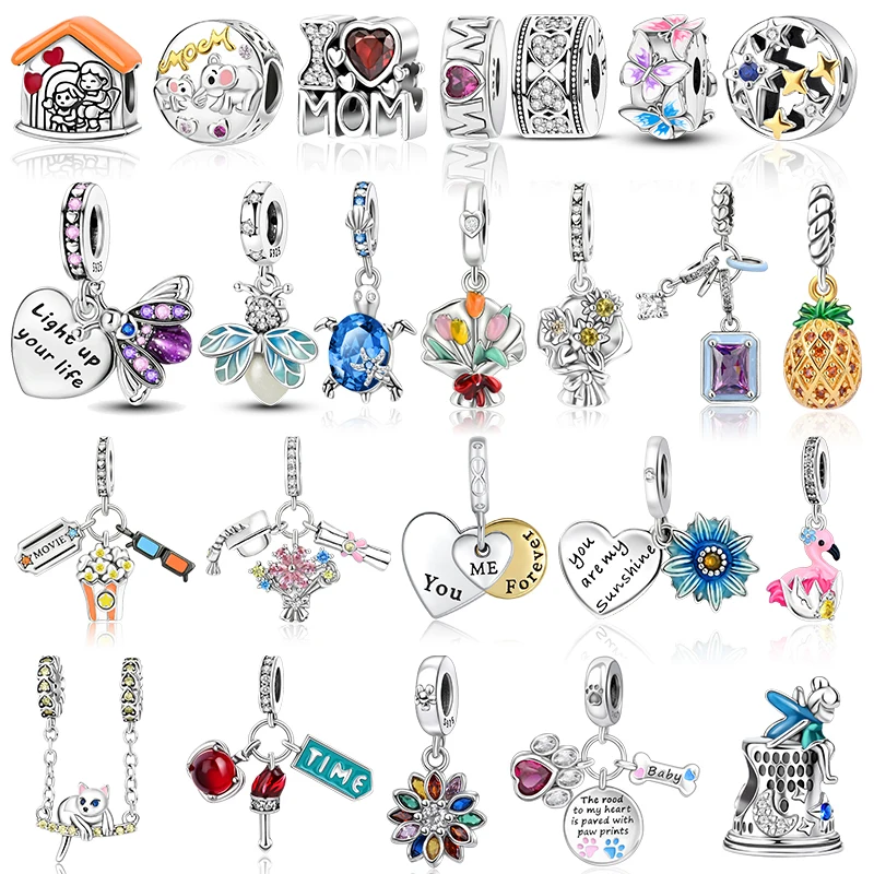 925 Sterling Silver Firefly Charm Love Mom Sea Turtle Beads Angel Wings Charms For DIY Original Bracelet Family Sister Jewelry