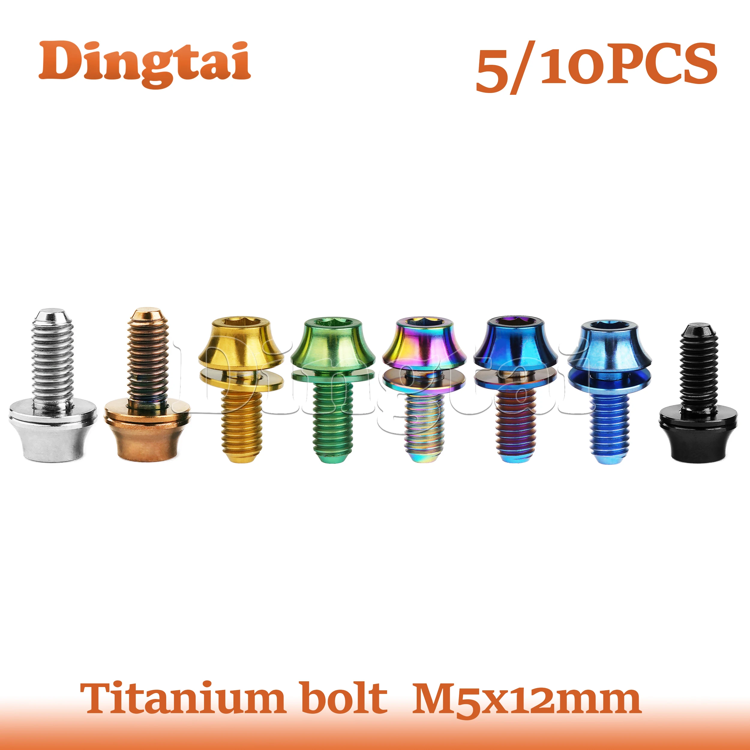 Dingtai Titanium Bolt 10PCS  M5x12mm Round head with Gasket Screws  for Fixing Bike Water Bottle  Cycling Water Bottle Cage