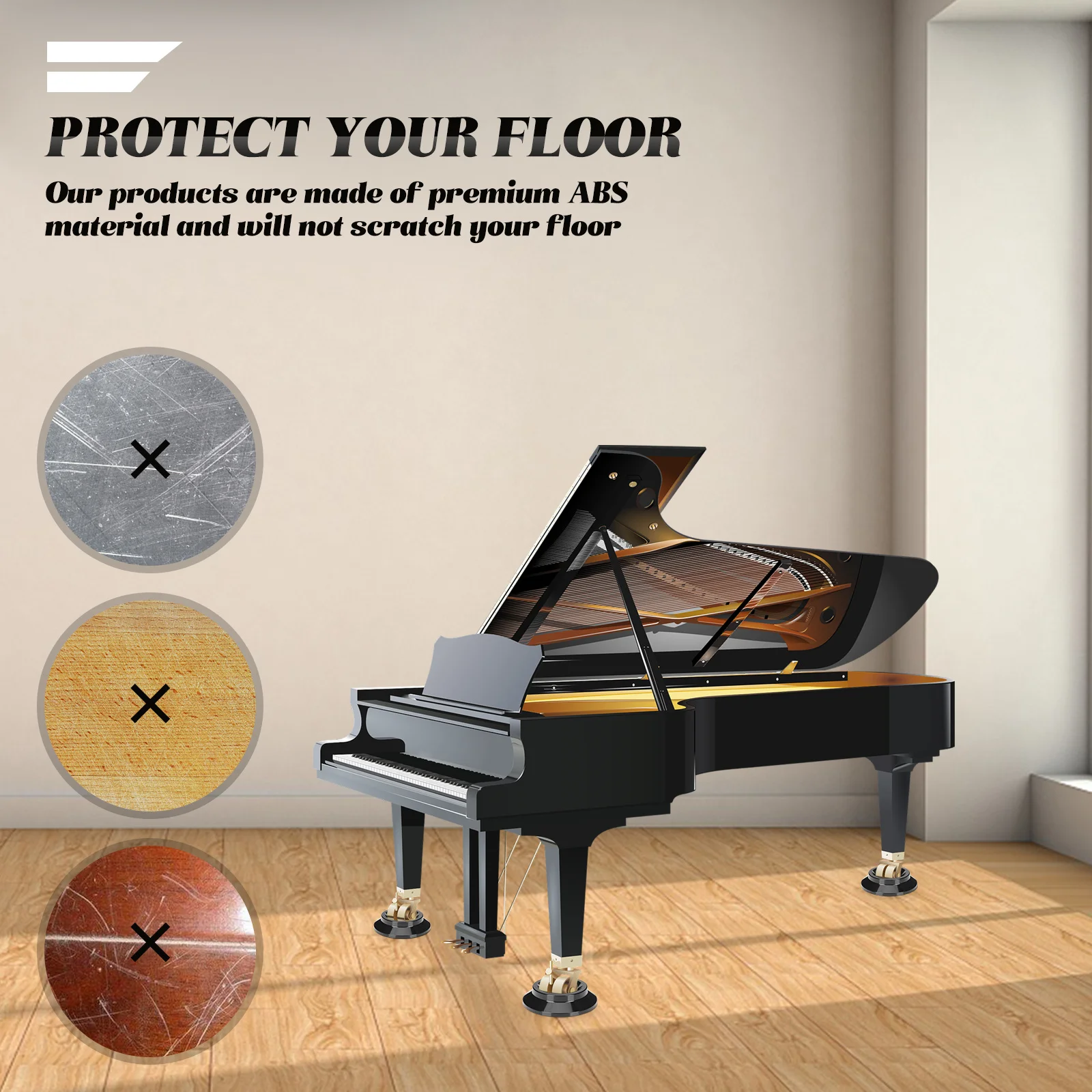 

8pcs Black ABS Non Slip Piano Foot Floor Pads Mats Anti Scratch Thick For Upright Piano Couch Chair Sofa Desk Table Dresser