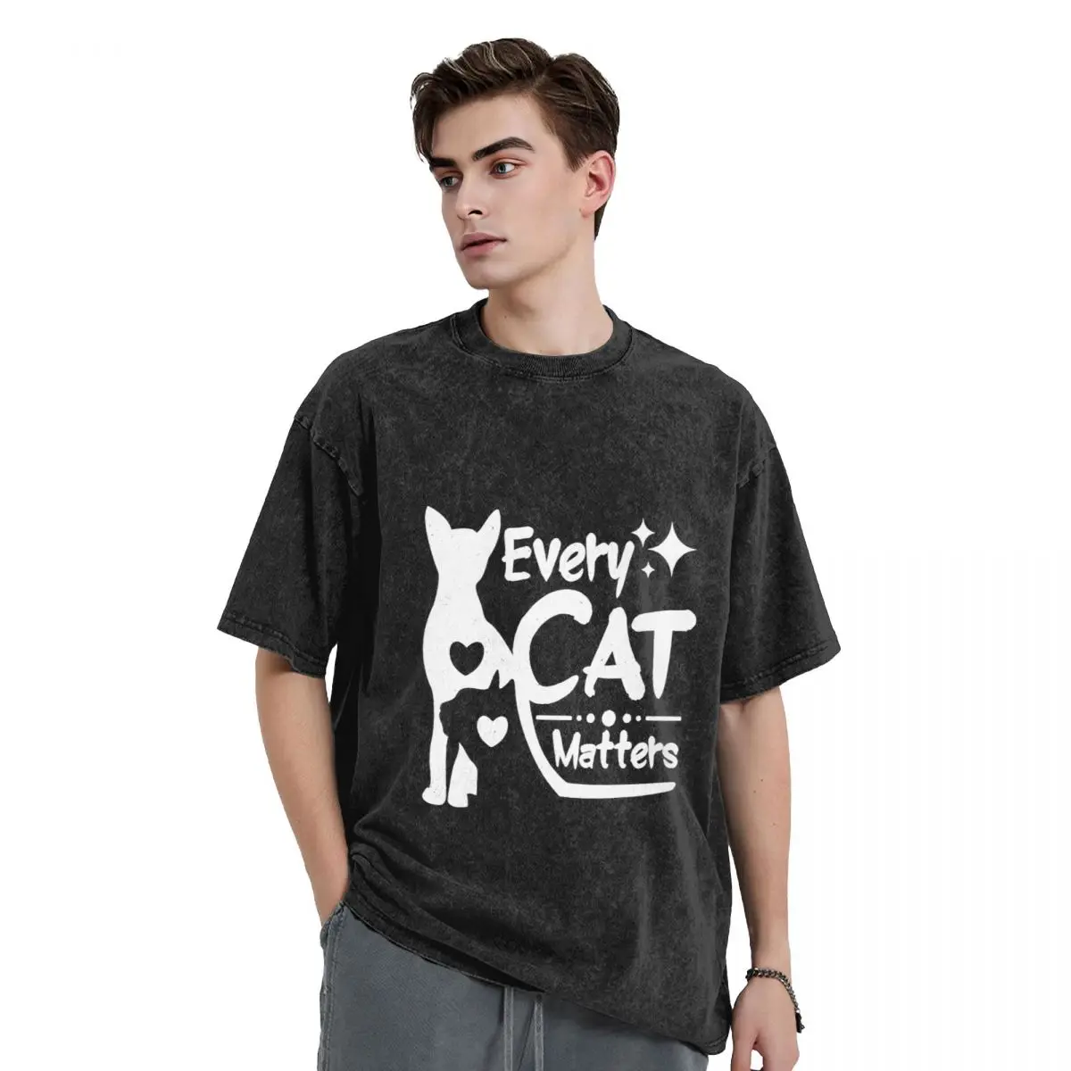 

Funny Cat Graphic Novelty T-Shirts Men's Vintage Oversized T-Shirt Washed Cotton Short Sleeve Top Tees Man Gift Big Boy Clothes