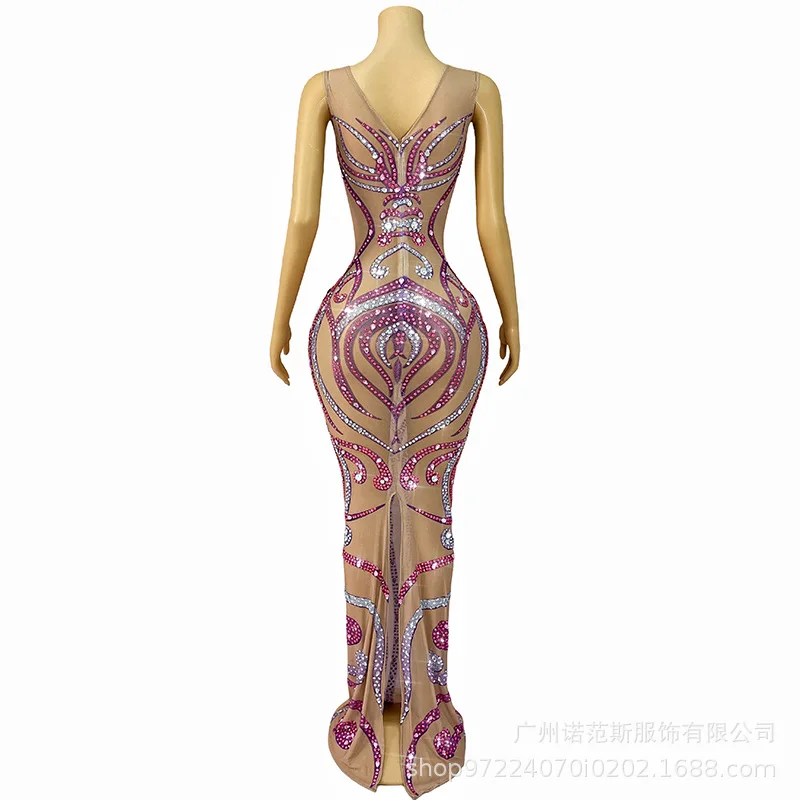 Di lusso Strass Temperamento Vita Gonna a coda di pesce Modello adulto Passerella Abito alla moda Banchetto Host Abito da sera Vestido Gala Luxo