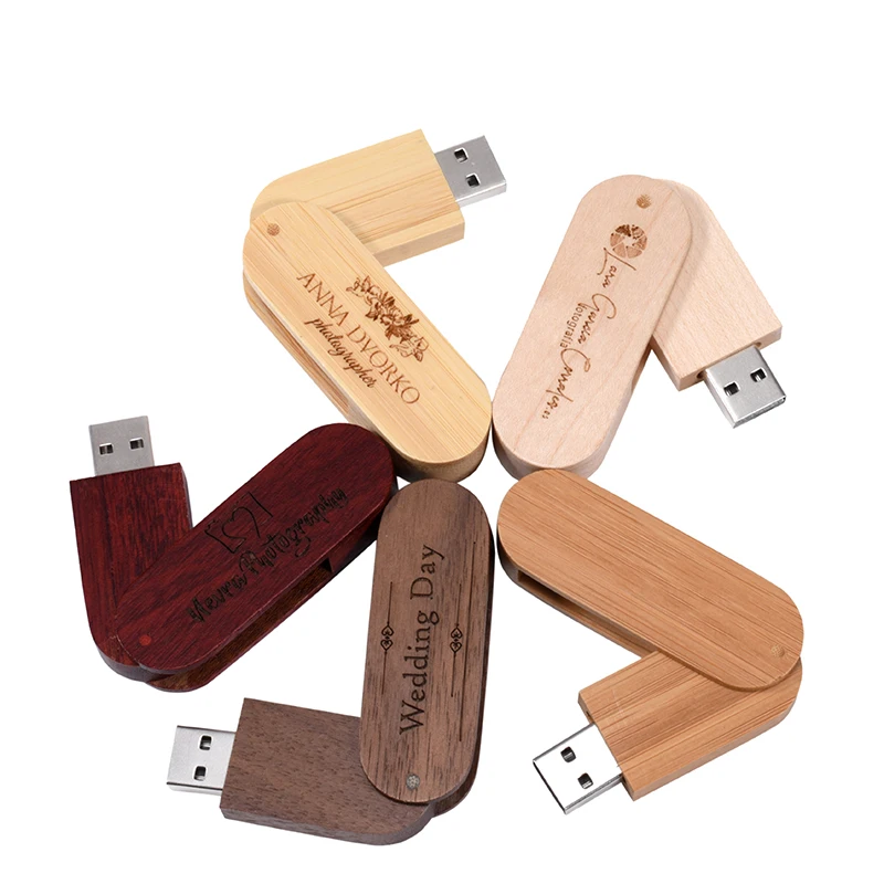 30Pcs/Lot Free Logo Pen Drive 4GB Whirling Flash Drives 128GB Maple Wooden Memory Stick 64GB Photography Gifts Key Chain 16GB