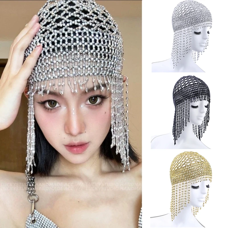 

1920s Beaded Cap Headpiece Belly Dance Accessory Exotic Cleopatra Hairpiece for Women Gatsby Themed Party Wedding Headwear
