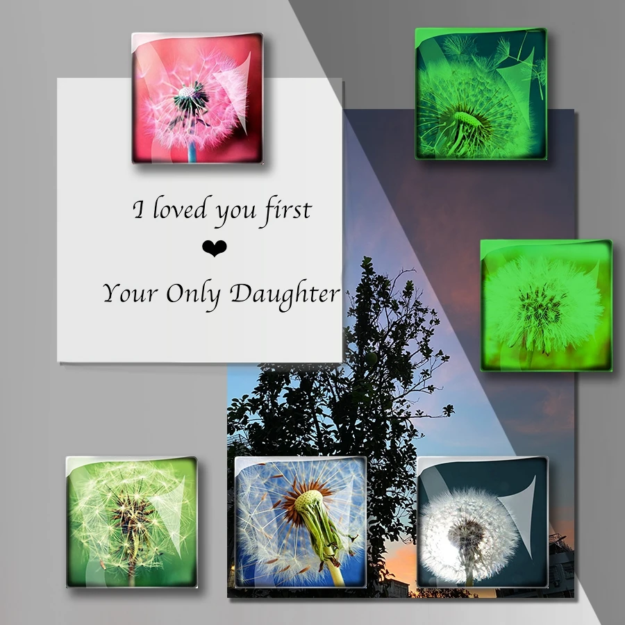 Dandelion Fridge Magnet Luminous Flower Sticker for Refrigerator Square Glass Dome Magnet Home Decoration 30mm