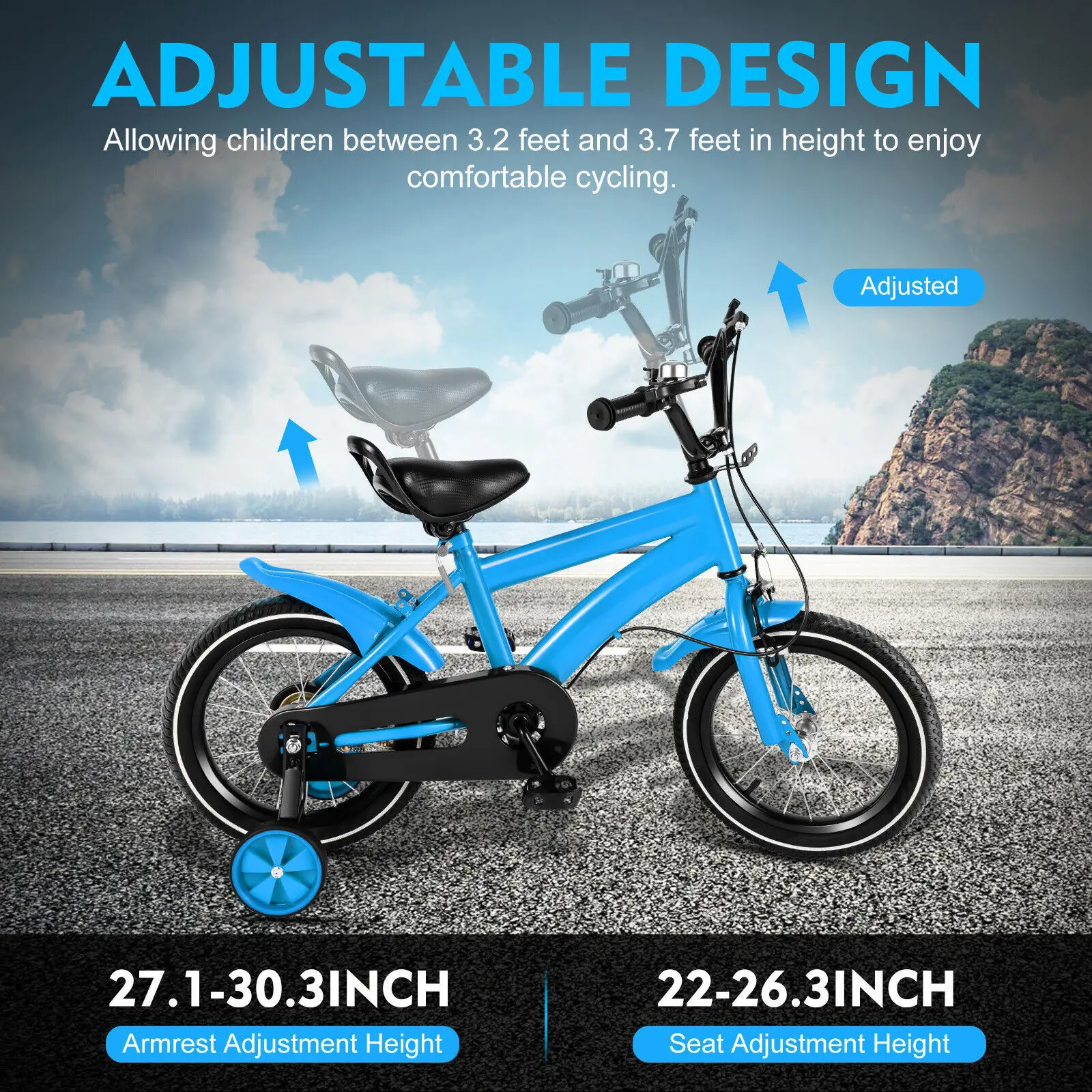 14in Children Bicycle Boys Girls Kids Bike w/Auxiliary Wheel Stabiliser Outdoor