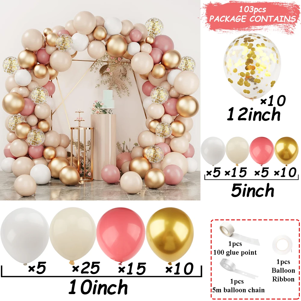 Retro Pink Gold Balloon Garland Arch Kit White Latex Confetti Balloon Wedding Girls Birthday Party Decoration Baby Shower Globos