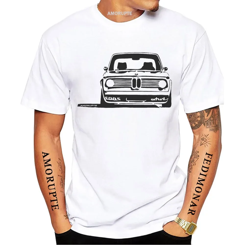 Vintage 80\'s 2002 Turbo Best Car Design T-Shirt New Summer Men Short Sleeve Hip Hop Boy Sport Casual White Tops Man Tees