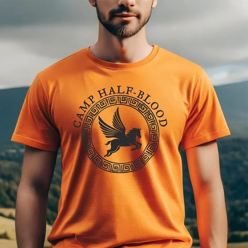 Camiseta para hombre Camp Half Blood, camiseta naranja holgada de manga corta Camp Half Blood, camiseta de algodón para hombre