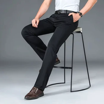 Fashion Men's Plus Size Fit Business Casual Pants Big Tall Classic Dress Pants Elasticity Casual Straight Leg Daily Trousers 6