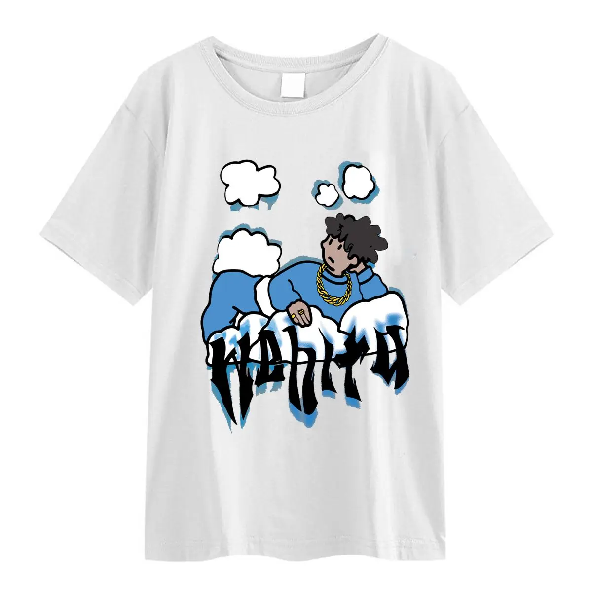 Harajuku Wolken Anime Jongen Print High Street T Shirts Mannen Cool Hip Hop Oversized T-shirt Losse Toevallige 100% Katoen zomer Y2K Tops