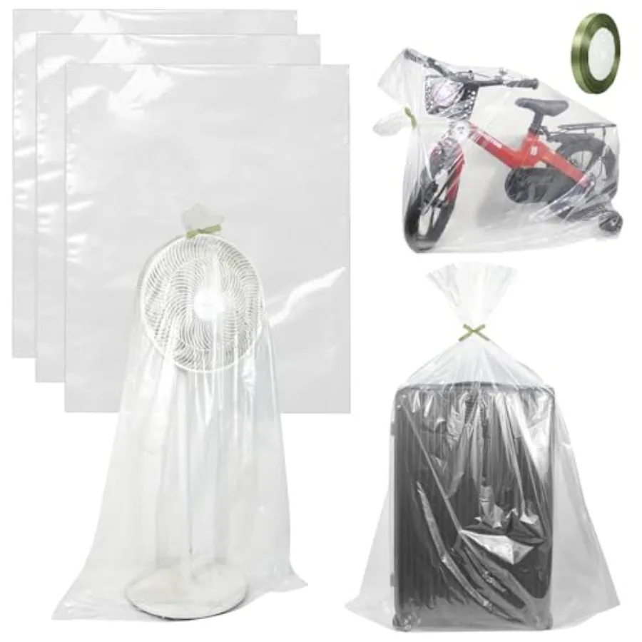 Realjoy Lot de 3 sacs extra larges en plastique transparent, sacs de rangement extra grands pour bagages, valises, vêtements, C