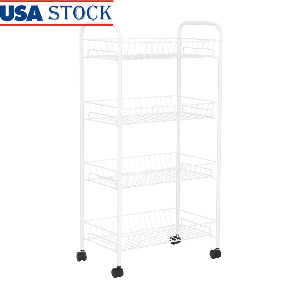 

Rolling 4-Tier Laundry Sorter Cart with Wire Baskets Durable Steel Frame Mobile Storage Solution Home Office Craft Organization