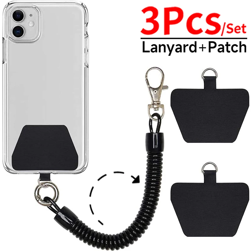 Telescopic Spring Anti-theft Lanyard Wrist Lanyard Strap Gasket Cell Phone Safety Tether with Patch for Mobile Phone Accessories