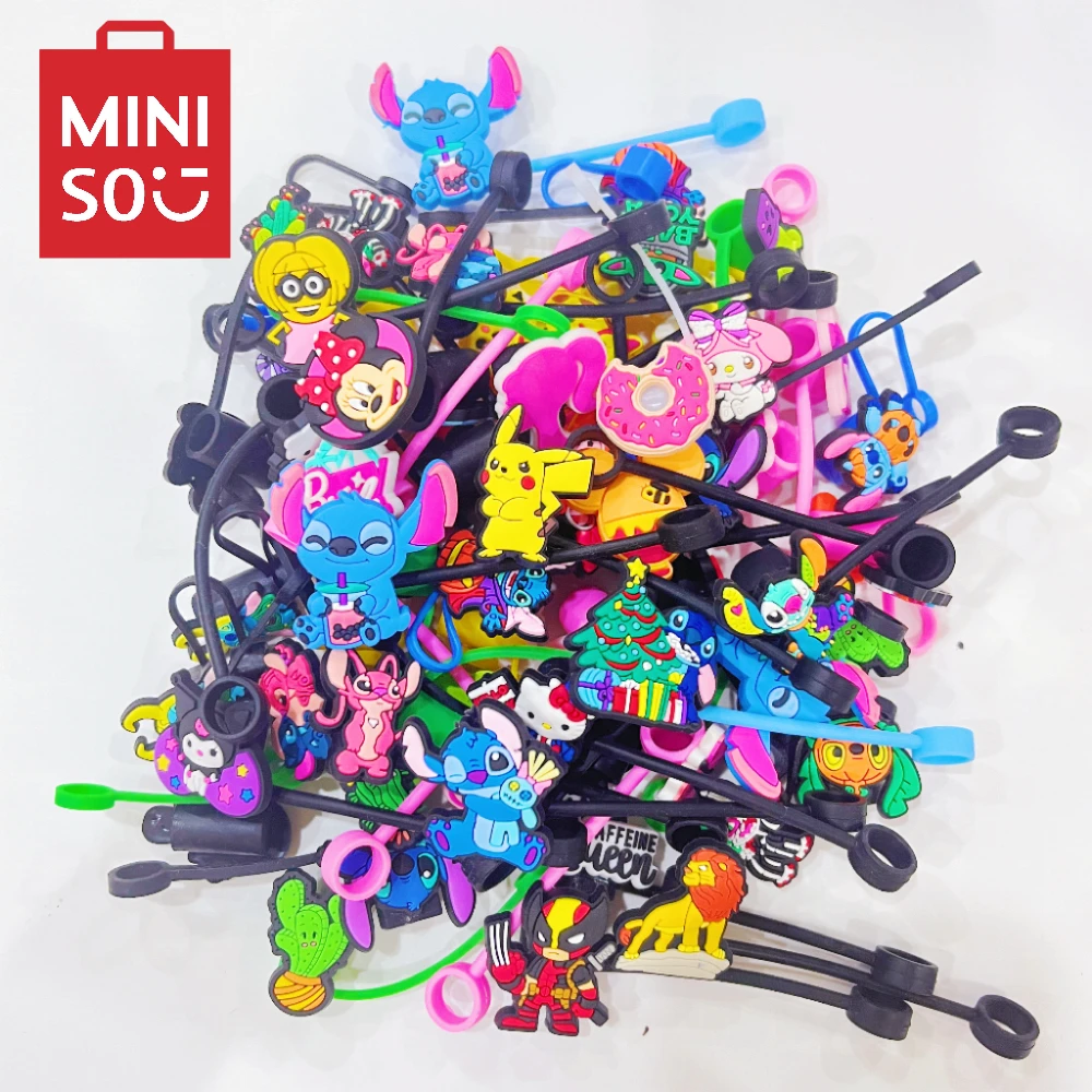 MINISO 10-200pcs Mixed Random Straw Cover Cap 8/10MM Drink Straw Plug Reusable Fit Cup Straw Cap Charms Pendant Accessorie gift