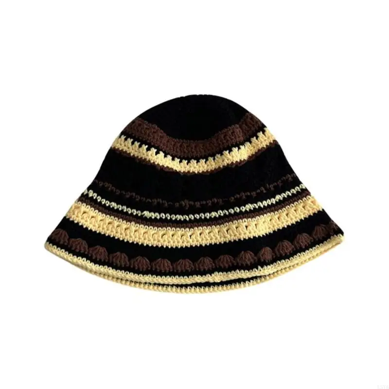 

L5YA Traveling Bucket Hat Crochet Color Matching Fisherman Hat for Teenagers Sports