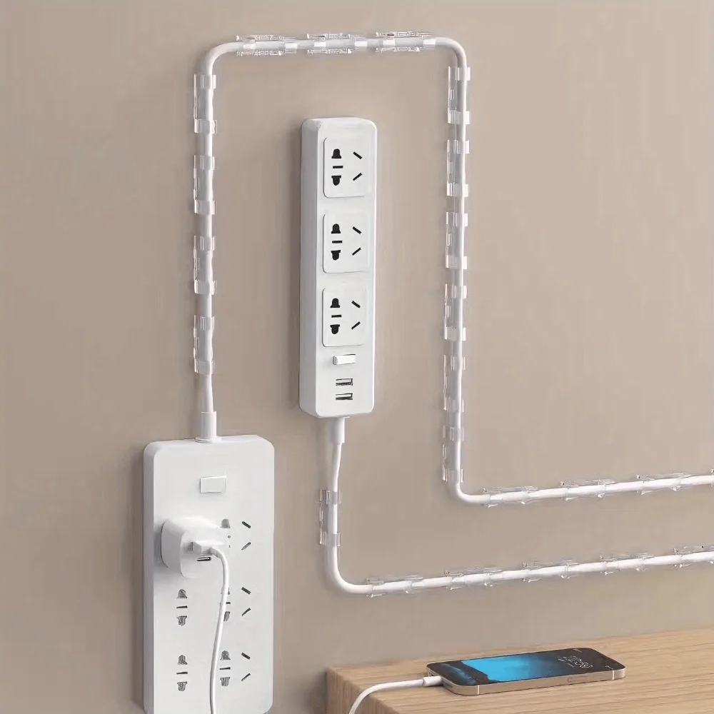 30pcs transparent wire management clips, plastic cable fixing clips, suitable for wall and table wire management