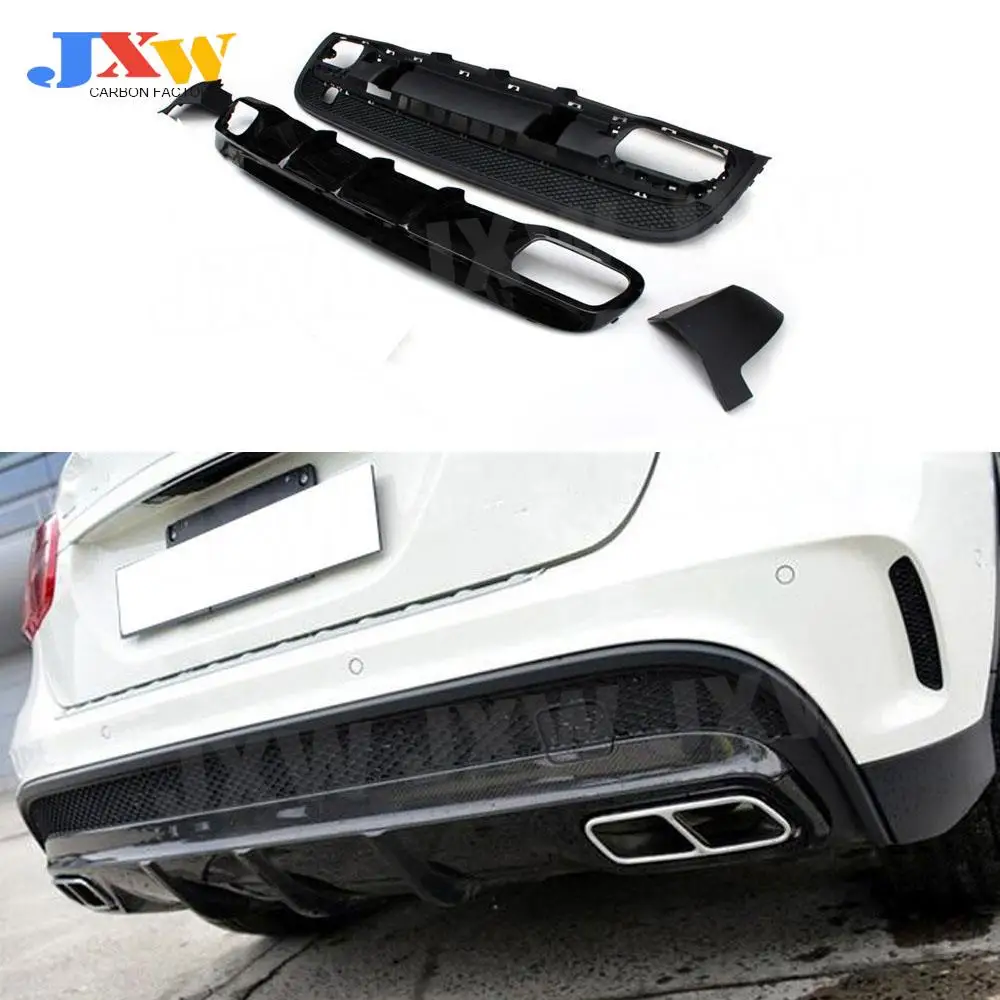 ABS Rear Bumper Lip Diffuser Trims with 4-outlet Exhaust Tips For Benz GLA Class X156 GLA200 GLA260 GLA45 Sport 2014-2017