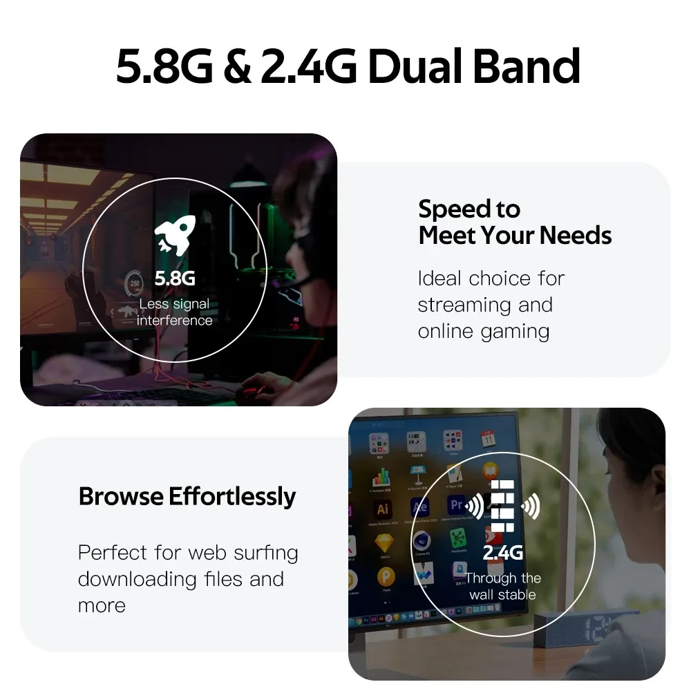 1300Mbps USB WiFi Adapter Dual Band 2.4/5GHz Network 802.11AC WiFi Dongle Bluetooth Adapter Wireless WiFi Receiver For PC/Laptop