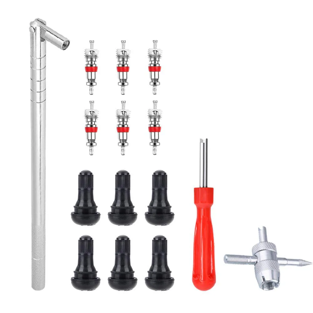 

Valve Stem Puller Installer Tool - 6Pcs Tr412 Tire Snap In Short Rubber Valve Stem With Valve Stem Cores, 4 Way Valve Core Remov