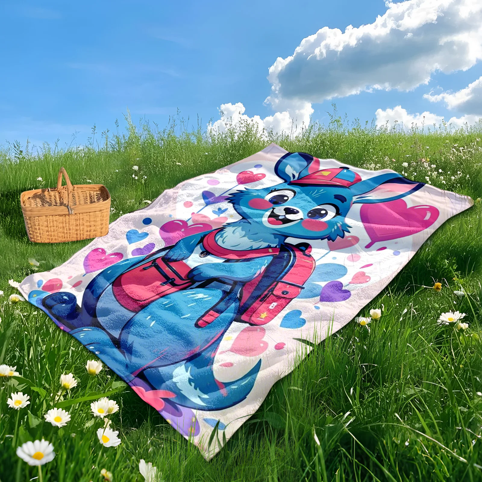 Mochila de canguro con sombrero de corazón y manta exterior de diseño rosa para aventuras al aire libre lindas y acogedoras en la naturaleza