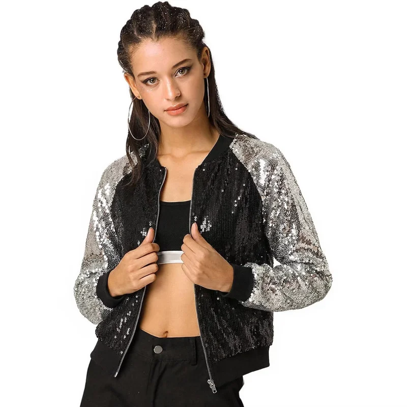 Fashionable casual sequin top, spring and autumn jacket, loose baseball jacket
