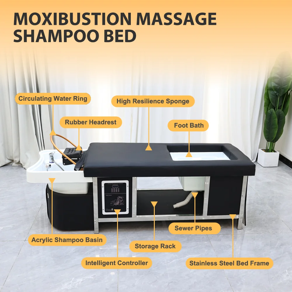 Luxury 2 in 1 Black Salon Spa Massage Thai Shampoo Bed With Foot Bath Tub Spa Bed - view 4
