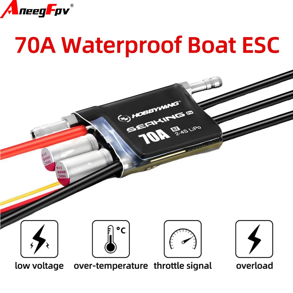 

Hobbywing Seaking PRO 70A G2 Бессенсорный бесщеточный ESC 2-4S Lipo Применение для соревнований RC Boat