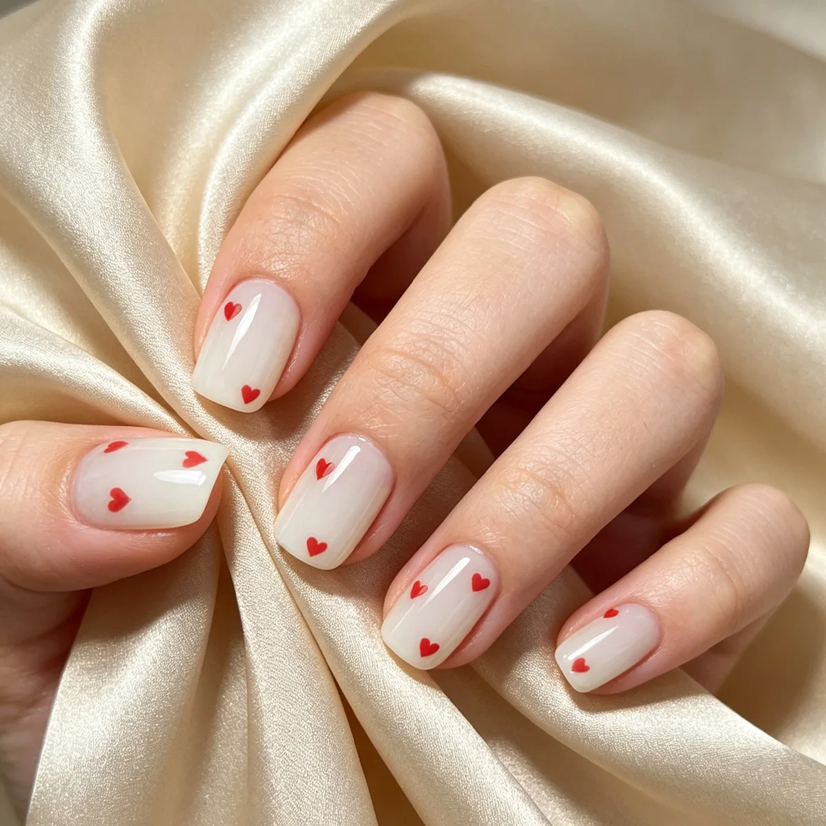24Pcs Short White Square Head Press on Nails Simple Love Heart Design Fake Nail Full Cover Detachable Fashion Woman False Nails
