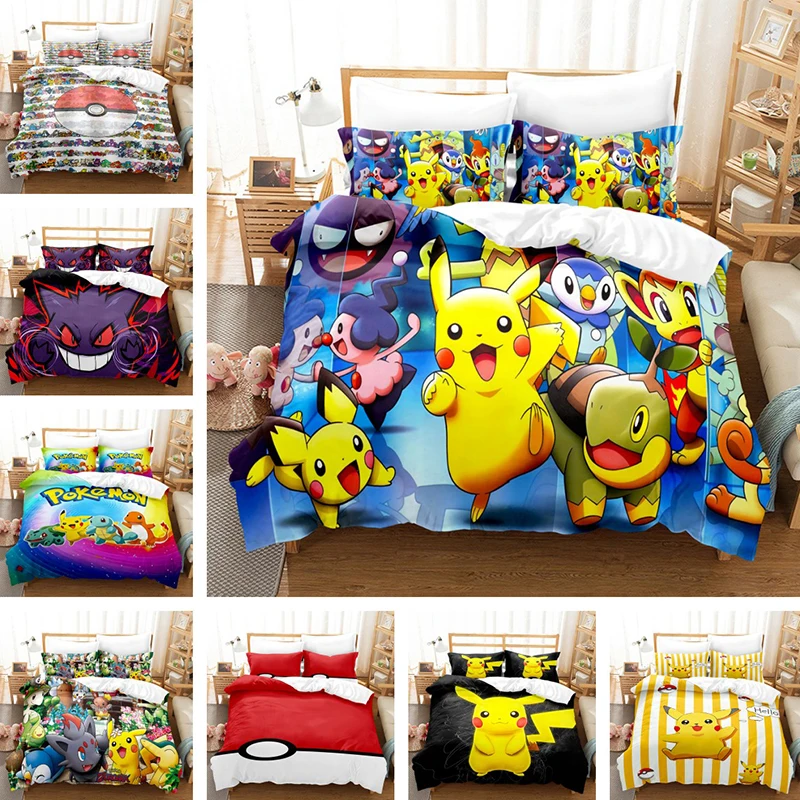 Cartoon Anime pokemon Set biancheria da letto Kawaii Pikachu Set copripiumino copripiumino federa Set letto per bambini Twin Queen King Size