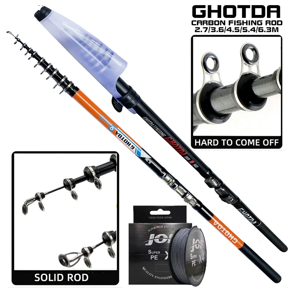 High Quality Carbon Fiber Rock Fishing Rod with Line Kits 2.7-6.3M Super Hard Saltwater Jigging Pole for Boat/Beach Fishing Gear