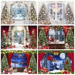 Merry Christmas Backdrop Winter Window Xmas Tree Santa Claus Gift Xmas Eve kids Family Party Photography Background Photo Studio