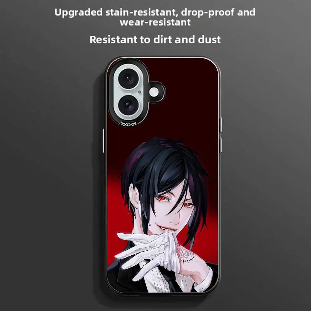 เคสโทรศัพท์อนิเมะแบล็คบัตเลอร์ สำหรับ iPhone 11-16 Pro Max สีสันสดใส กันลื่น ป้องกันรอยนิ้วมือ ชุบเคลือบ