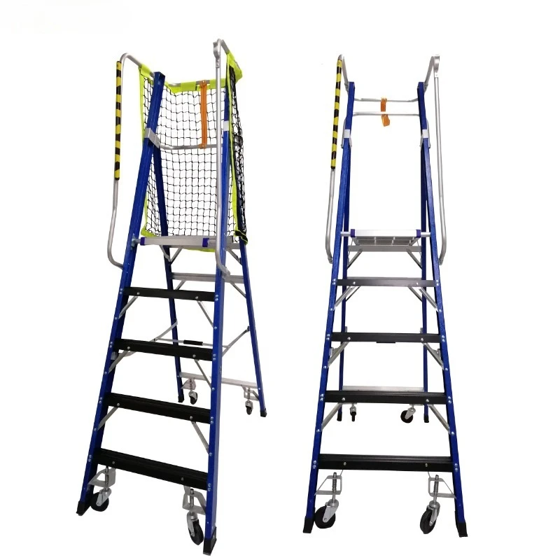 Industrial Portable Fiberglass Platform Ladder with Handrail Mobile Folding Function FRP Material