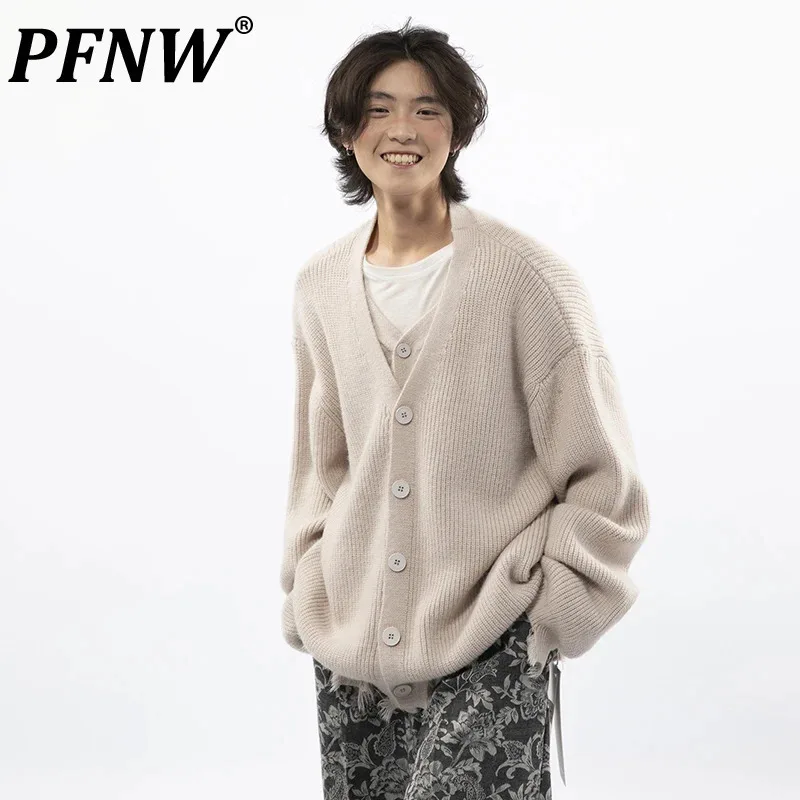 

PFNW Korean Lazy Destroys Design Men's Sweater Fake Two Piece Cardigan Clothing Versatile Fashion Men Tops 2024 Trend 28W4991