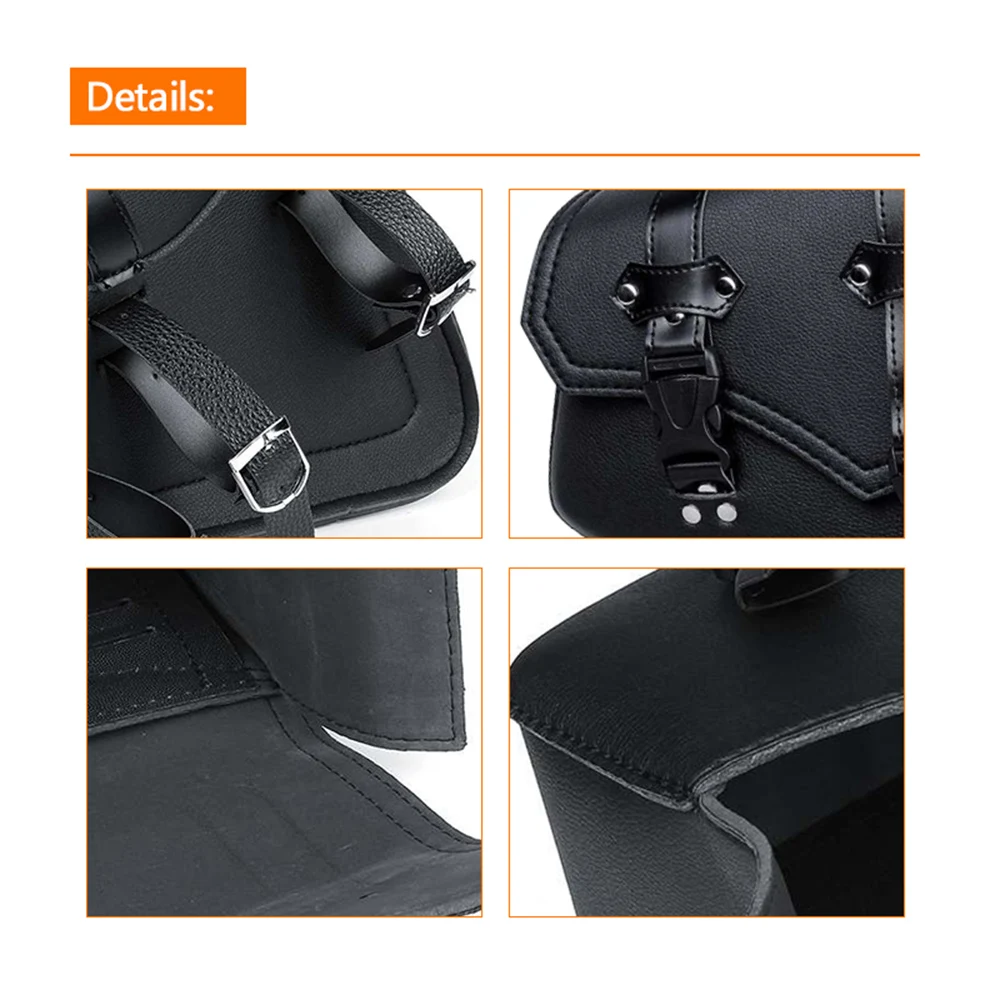A Pair Left &Right Side Universal Motorcycle Saddle Bag Black PU Leather Motorcycle Saddlebags Side Bag Saddle Bag Pouch Black