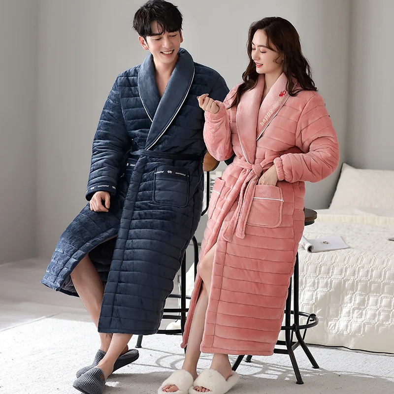 أفخم مبطن Bathrobe Couples ، سميكة Bathrobe ، معطف بأكمام طويلة ، ملابس المنزل ، 3XL ، الشتاء