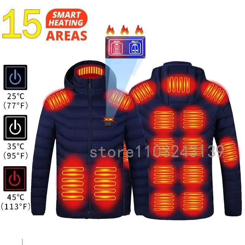 

15 Heated Jacket Winte Vest USB Electric Heating Jackets Women Men Outdoor Warm Sprots Thermal Coat Clothing Jacket