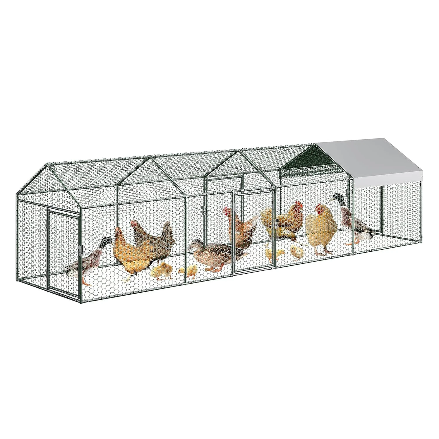 

Metal Chicken Cage 120"x40"x40"/160"x40"x40", Walk-in Chicken Run with Waterproof Cover & Doors, Outdoor Poultry Enclosure