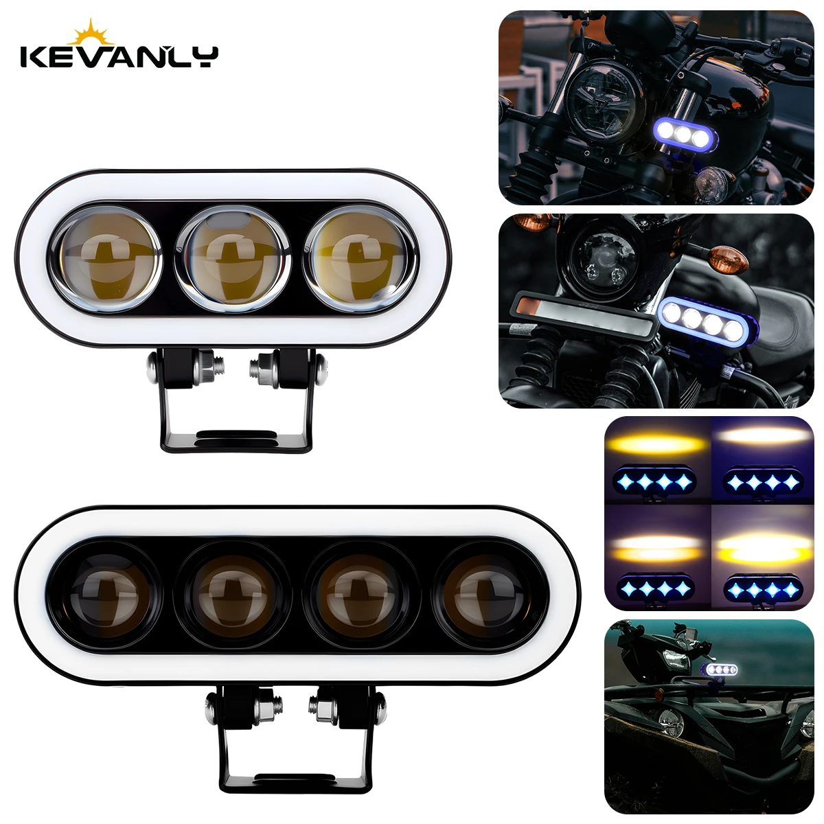 1PCS 3/4 Lens Motorcycle LED Laser External Spotlight White Yellow Strobe Light High/Low Beam Blue Aperture Auxiliary Headlight