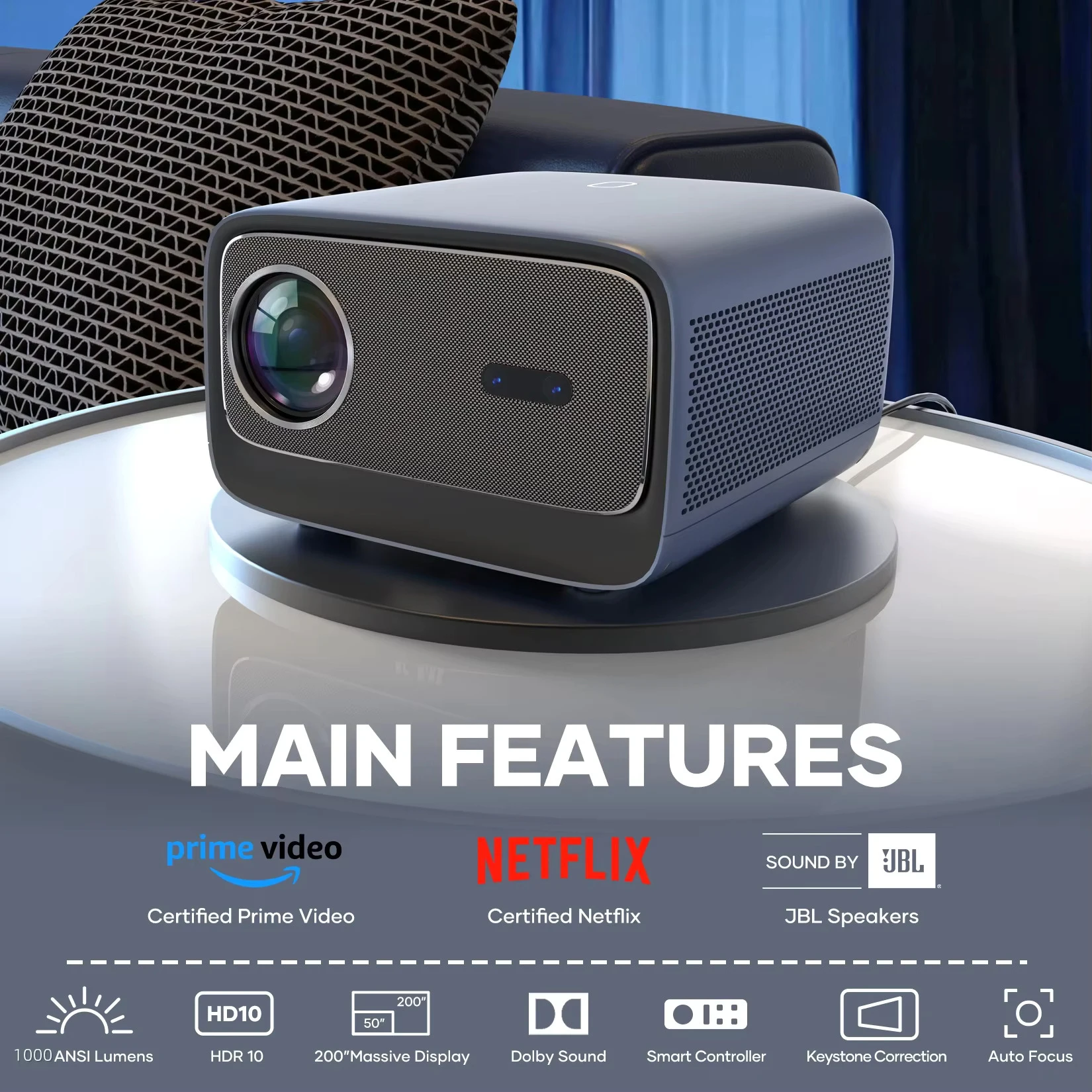 التطبيق العالمي Wupro/OEM K2 السينما المنزلية 4K دعم جهاز عرض ذكي مكبر صوت مدمج 1000 ANSI لومينز التركيز التلقائي LCD الألعاب العارض #5