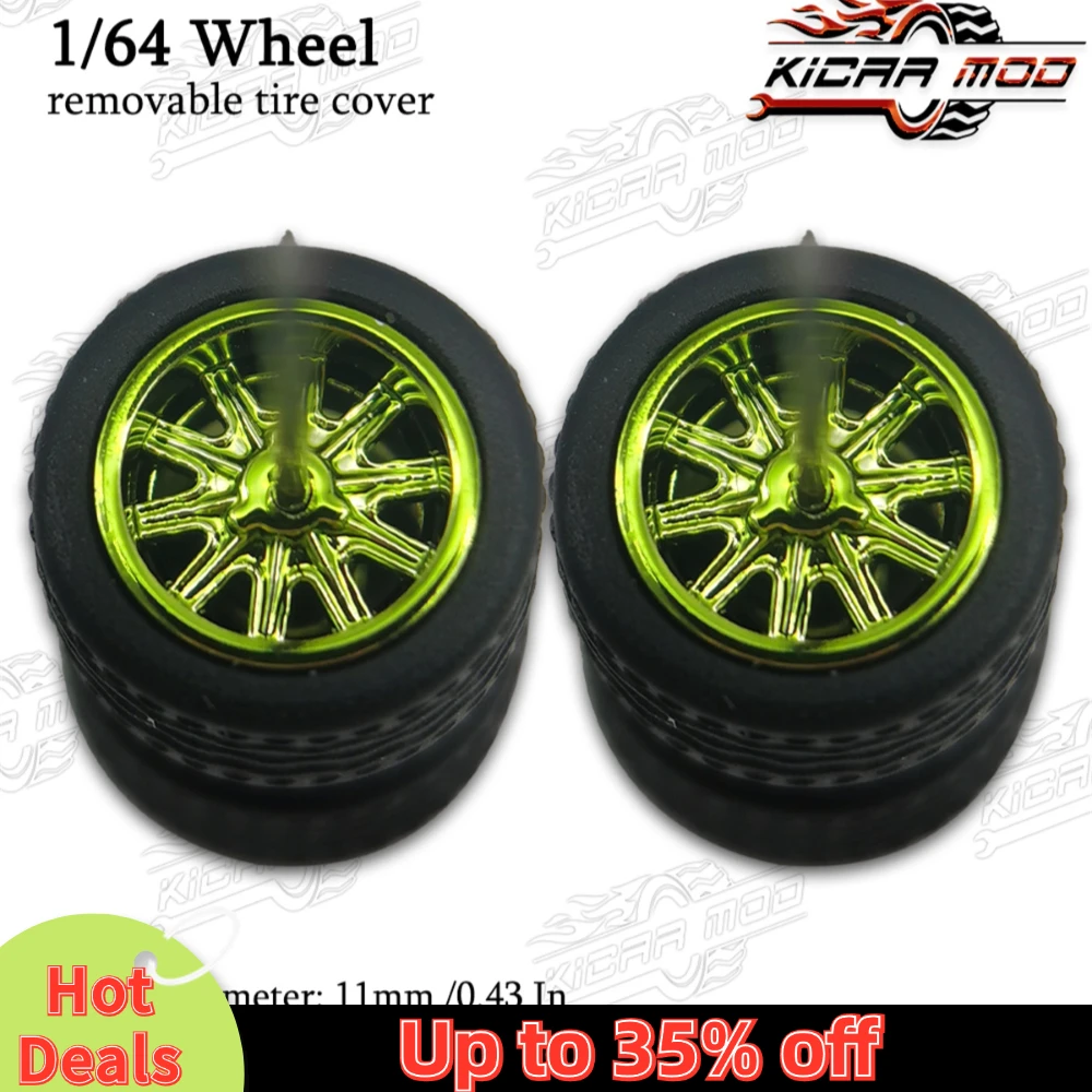 1/64 Model Car Wheels with Rubber Detachable Tires Ten Spoke Refitting Parts for Diecast Toys Hot Wheels Matchbox D:11mm 1 Set