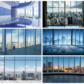 Laeacco Modern city buildings french window technology Video scene photo background photo backdrop for photo studio props