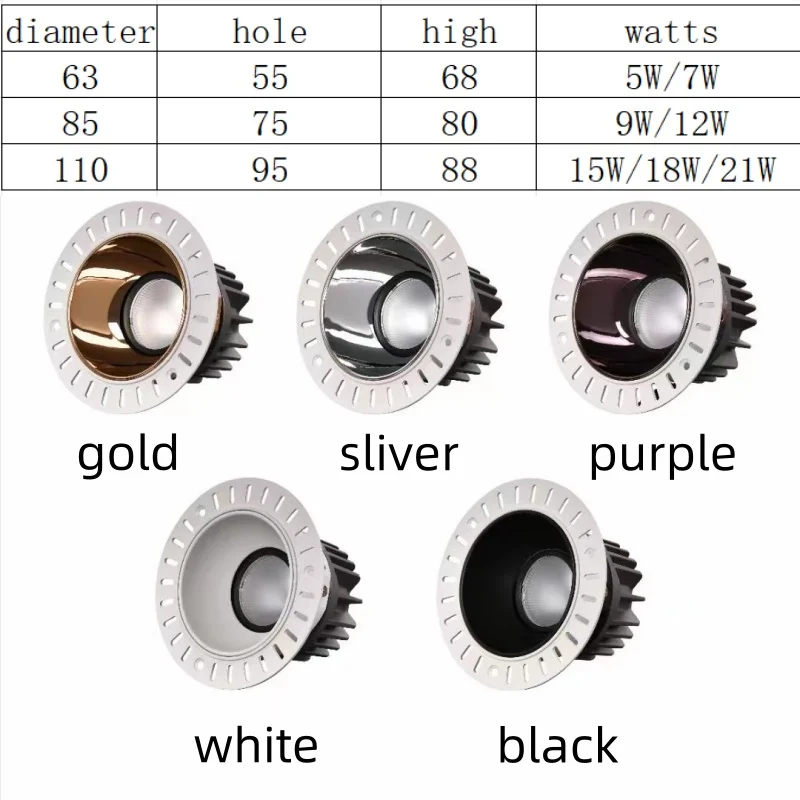 Imagem -05 - Downlights Led com Moldura e Incorporado Cob Minimalista Deep Anti-glare Iluminação Doméstica Moderna Iluminação Simples